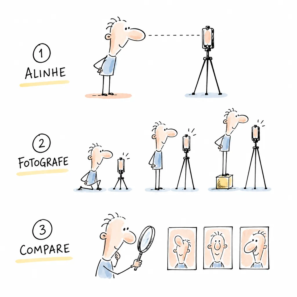 Infográfico de três passos para comparar a altura da câmera em um retrato