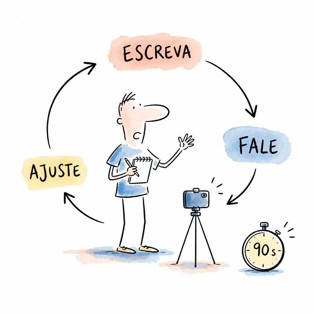 Fluxo visual escreva, fale e ajuste com cronômetro de 90 segundos