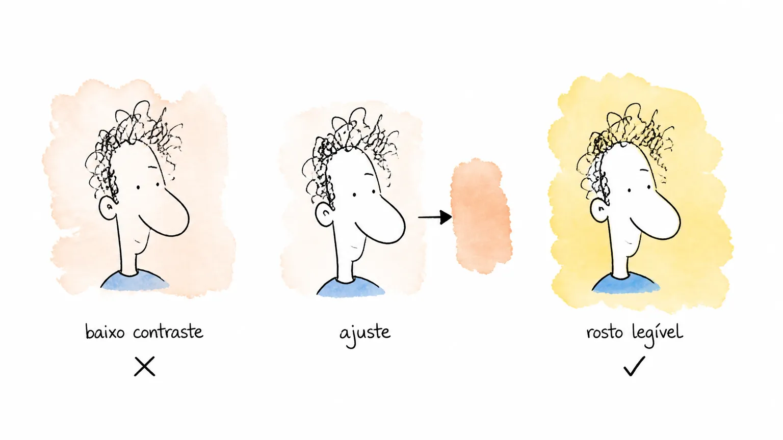 Diagrama de contraste entre cabelo, fundo e leitura do rosto