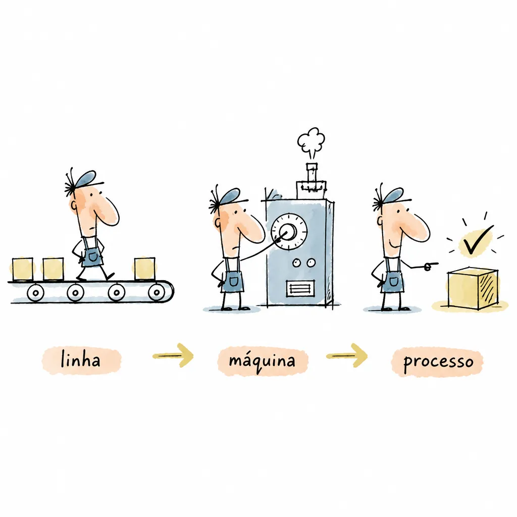 Diagrama mostra linha, máquina e processo como etapas para interpretar uma vaga industrial