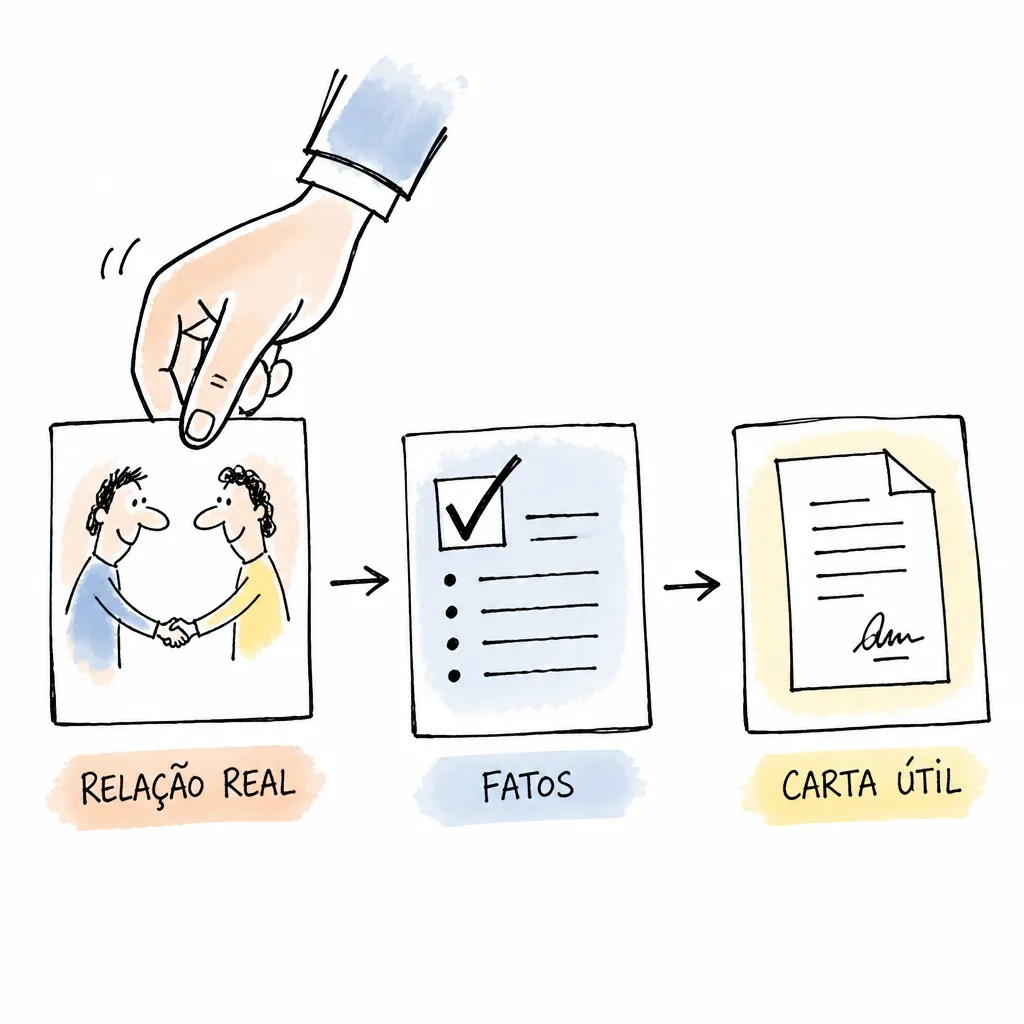 Diagrama de relação real, fatos verificáveis e carta de recomendação útil
