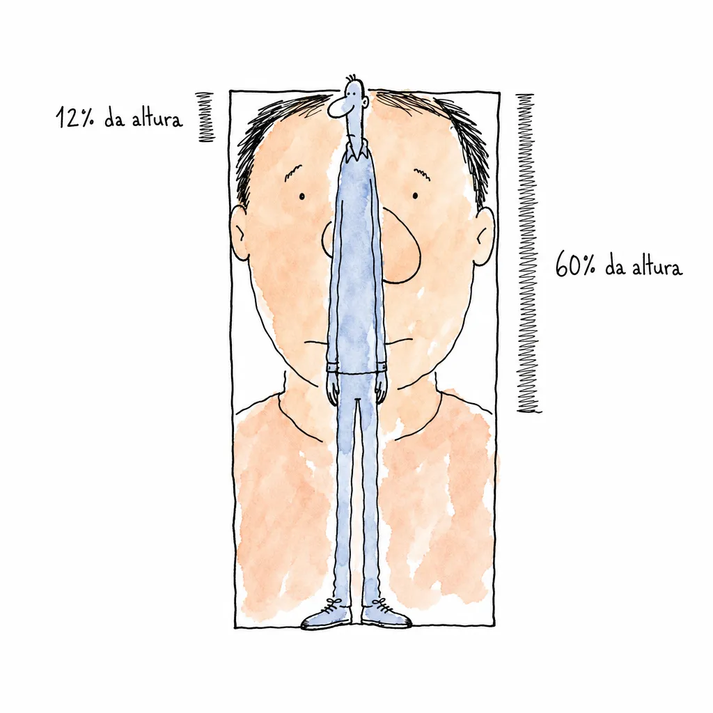 No mesmo retângulo vertical, a cabeça do corpo inteiro ocupa 12% da altura e a do retrato de cabeça e ombros ocupa 60%.