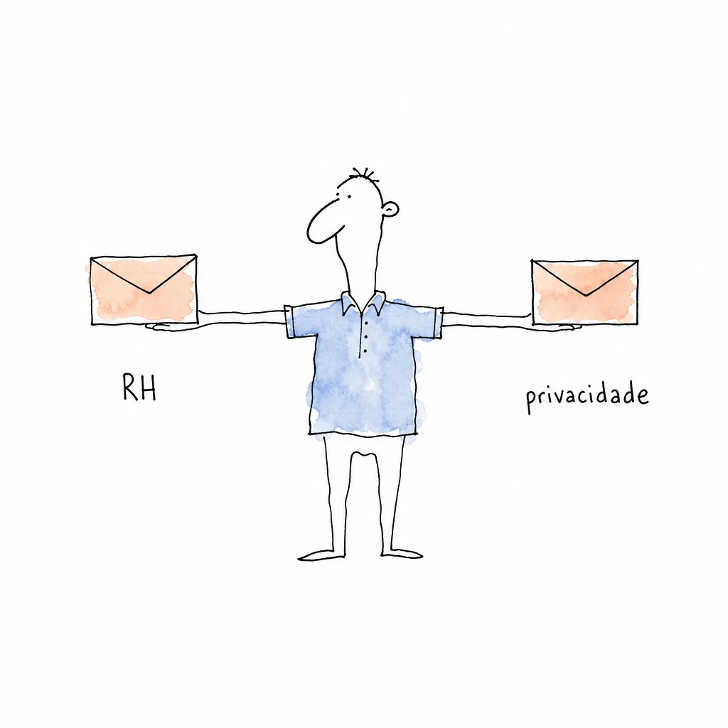 Figura de braços abertos com um envelope fechado em cada mão, rotulados "RH" e "privacidade": o pedido de retirada tem dois destinos.