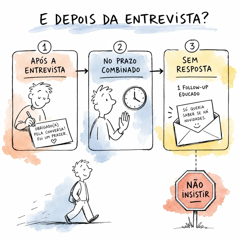Infográfico mostra quando agradecer, esperar o prazo e enviar um único follow-up após entrevista