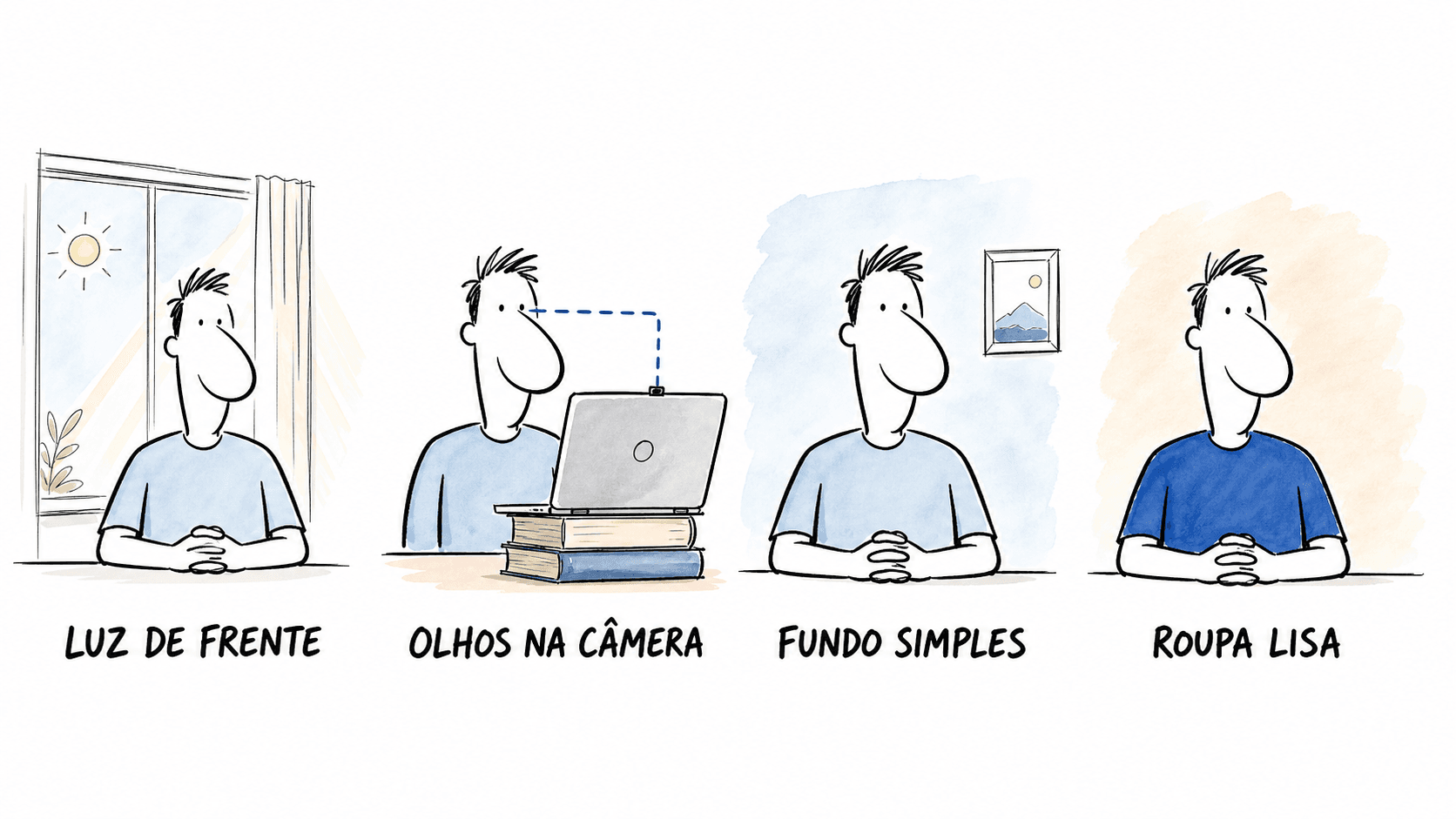 Quatro ajustes para imagem em entrevista online: luz, câmera, fundo e roupa