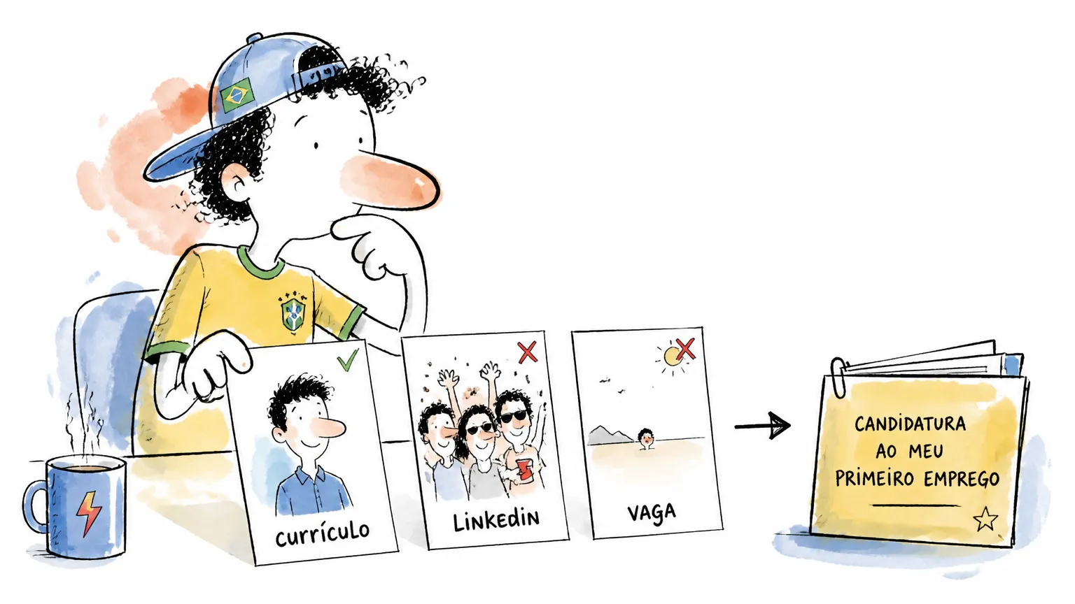Jovem escolhe uma foto adequada para currículo, Linkedin e candidatura de primeiro emprego