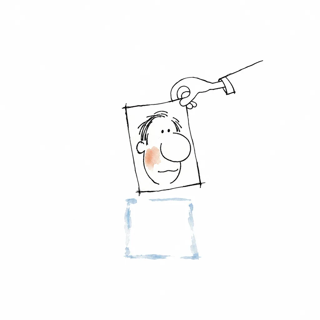 Mão levantando um cartão de retrato de traço inteiro enquanto a marca do cartão continua impressa no papel: apagar do seu lado não apaga a cópia.