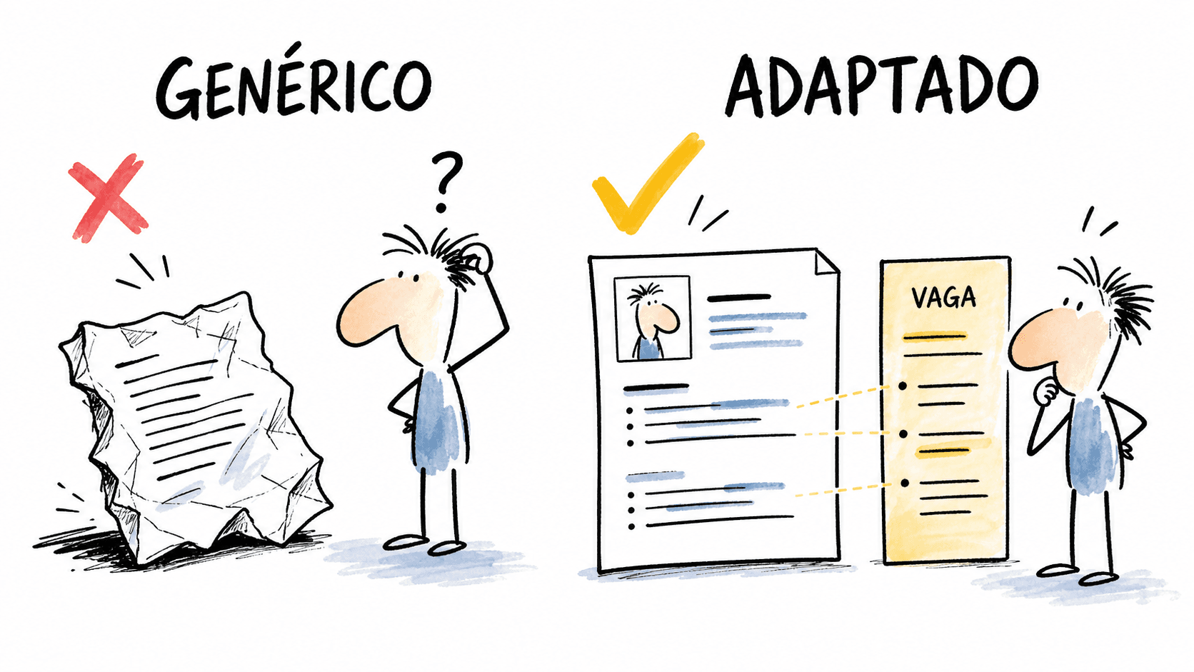 Comparação visual entre objetivo genérico e objetivo adaptado à vaga