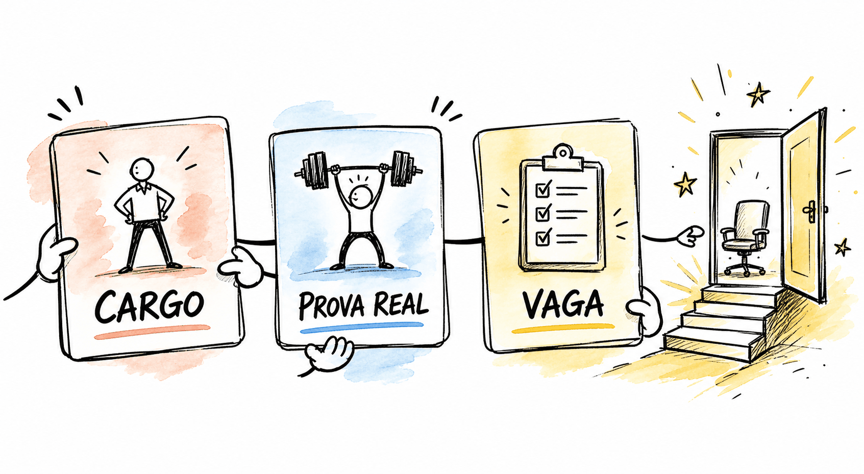 Diagrama com cargo, prova real e vaga como fórmula para objetivo profissional