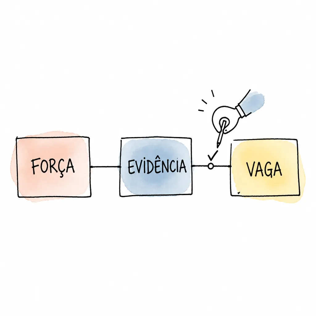 Diagrama com cartões força, evidência e vaga conectados