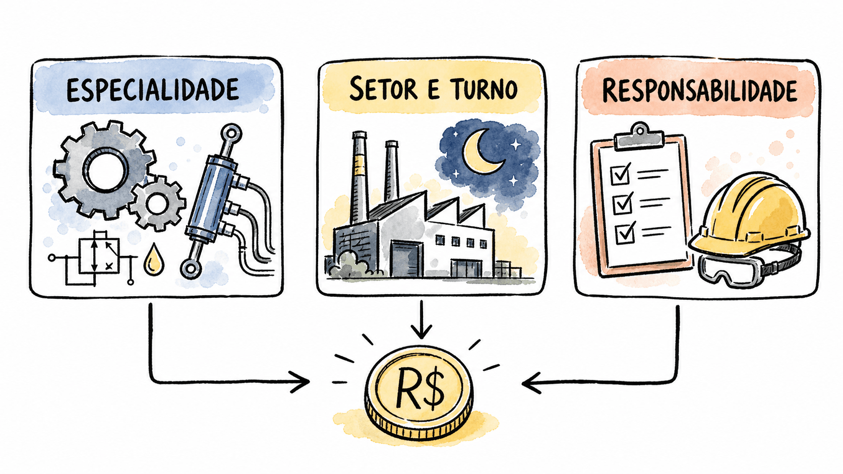 Infográfico mostra especialidade, setor e turno, e responsabilidade como fatores do salário