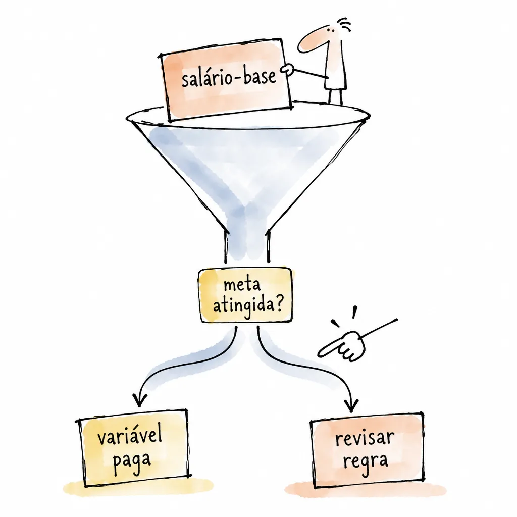 Diagrama de salário-base passando pela meta e pela regra da remuneração variável