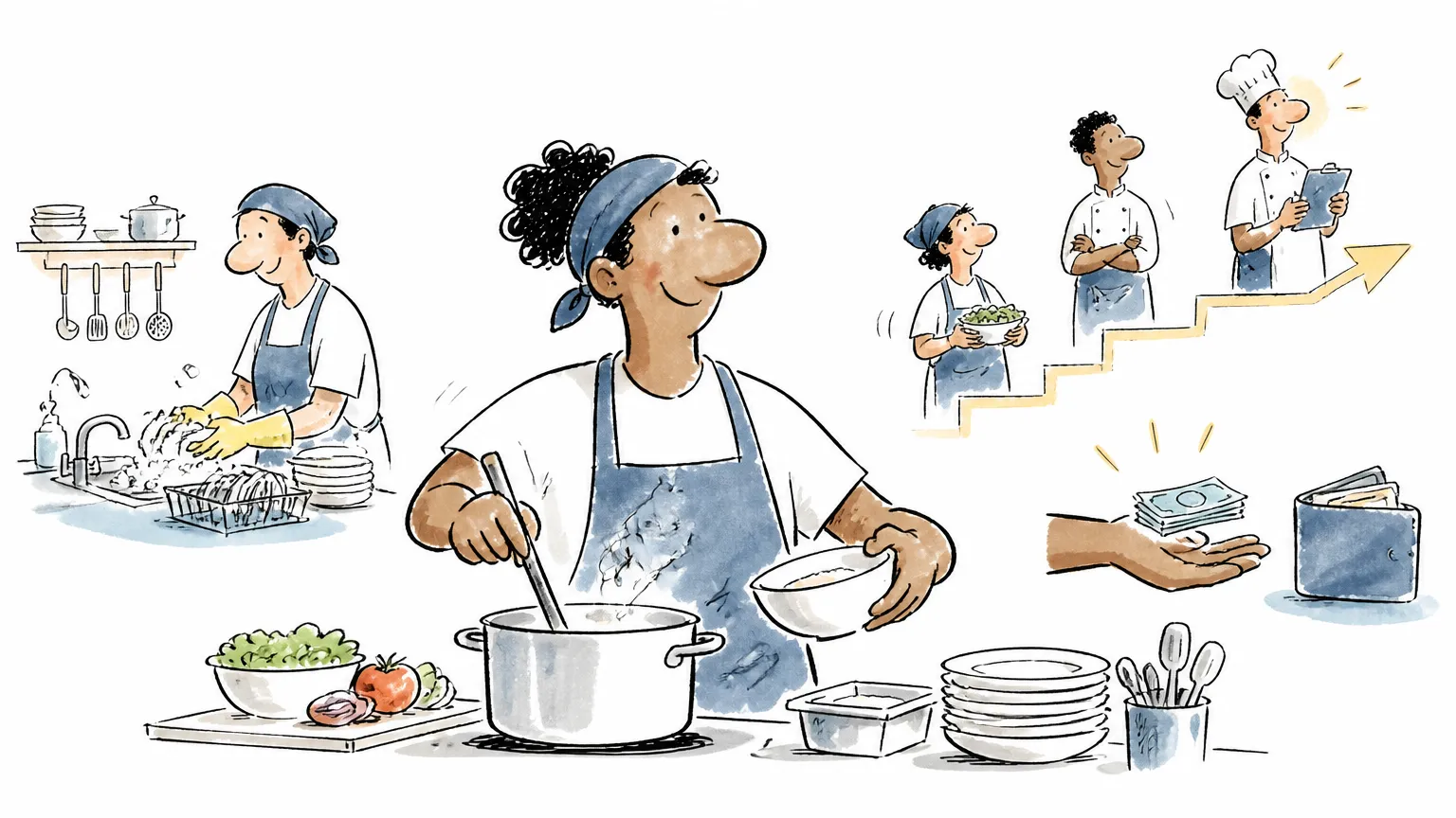 Quanto ganha um auxiliar de cozinha em 2026: salário e faixas